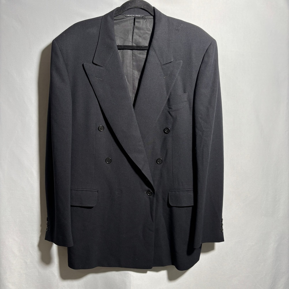 CANALI Black Double Breasted Wool Silk Suit Jacket Blazer Made in Italy L 52 SEE